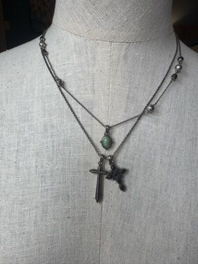 Lucky Brand Silver-Tone Layered Necklace with Mint Green Stone